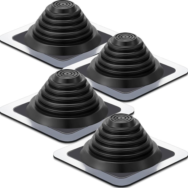 Yaocom #3 Metal Roof Vent Boot Chimney Flashing Roof Jack Pipe Vent for Pipe Diameters 1/4-5-3/4 Sleeve Square Base Epdm Stove(4 Pcs,8 Inch) - Image 1